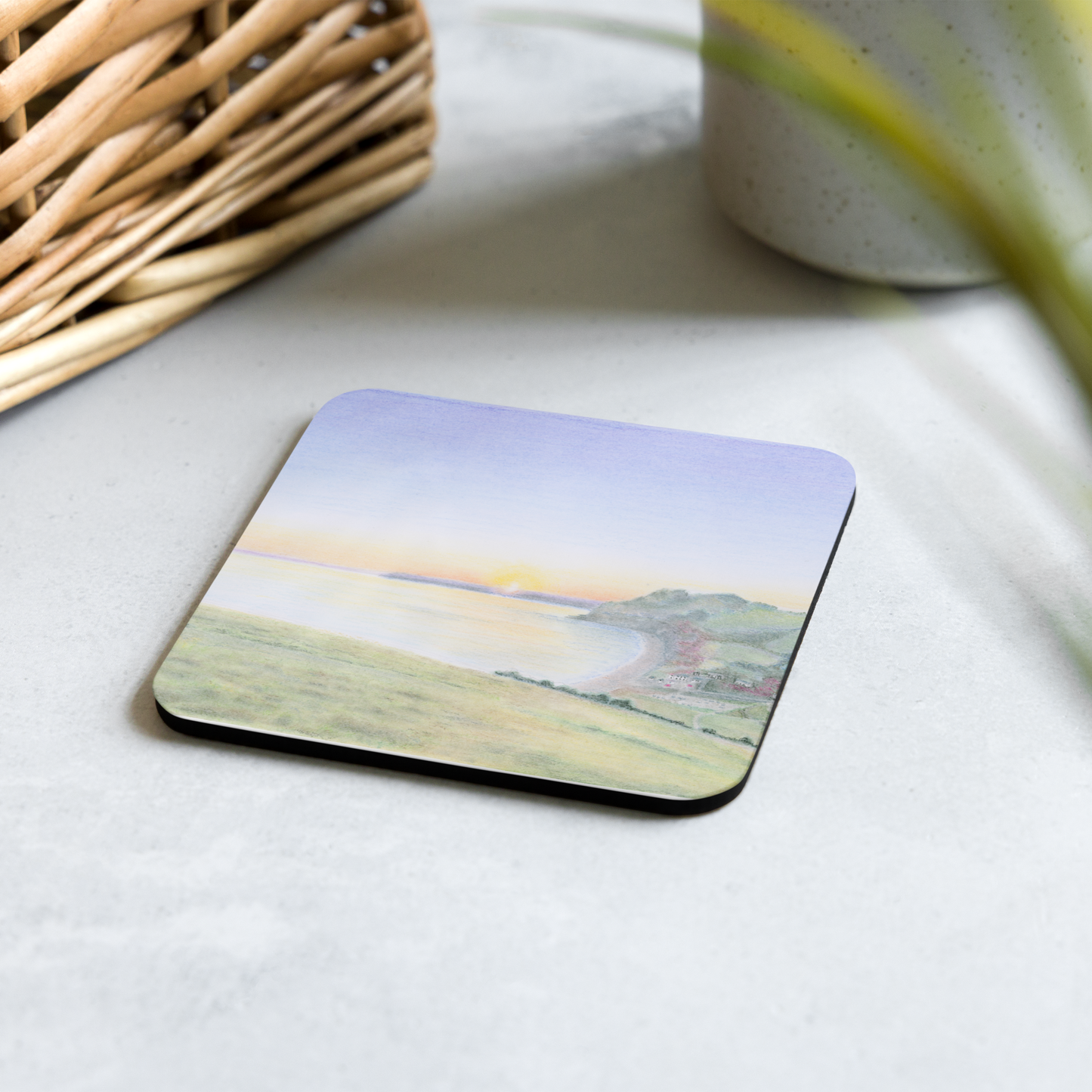 Golden Cap Sunset Cork-Back Coaster